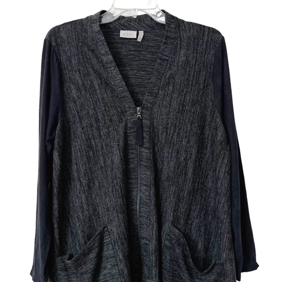 LOGO by Lori Goldstein Zip Front Cardigan M Microfiber Sleeves Shark Bite Hem - Picture 2 of 8